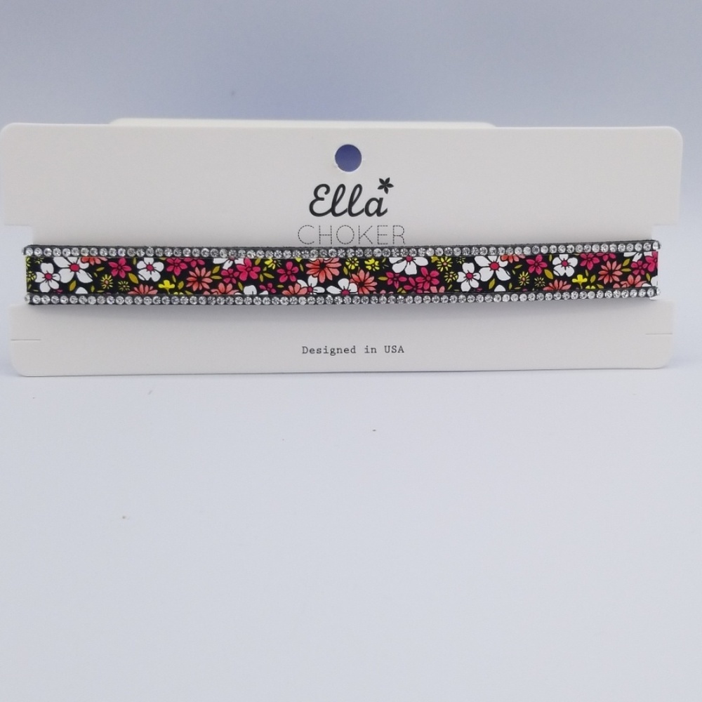 Multi Color Flower Rhinestone Choker